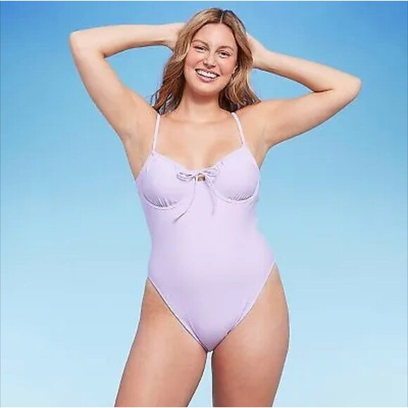 Wild Fable Underwire High Leg Cheeky One Piece Swimsuit Lilac XXS - Picture 2 of 8